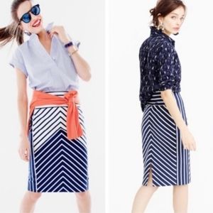 J. Crew Navy Chevron Stripe Pencil Skirt 0